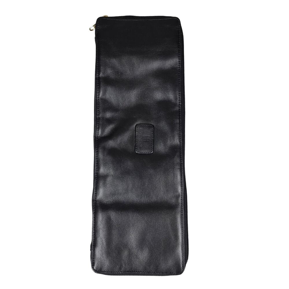 GIVENCHY VINTAGE BLACK COWHIDE LEATHER HANGING TIE HOLDER TRAVEL CASE ZIP BIFOLD